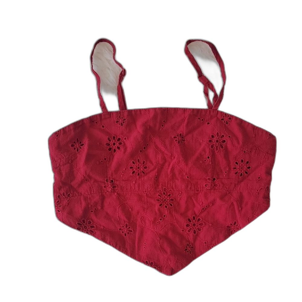 Hesperus Eyelet Smocked Crop Top BBQ Red Size S Festival